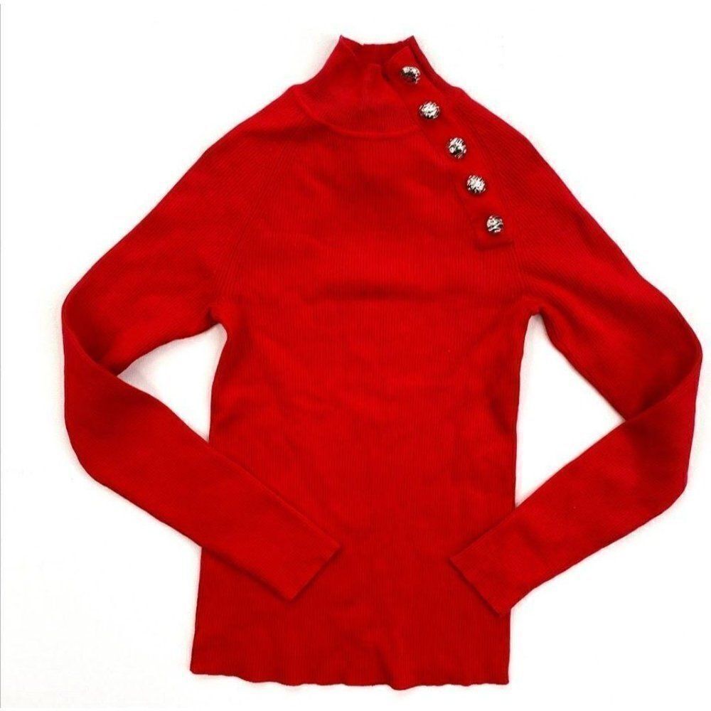 Anne Klein Red Mock Neck Fitted Ribbed Sweater Sz Large NEW